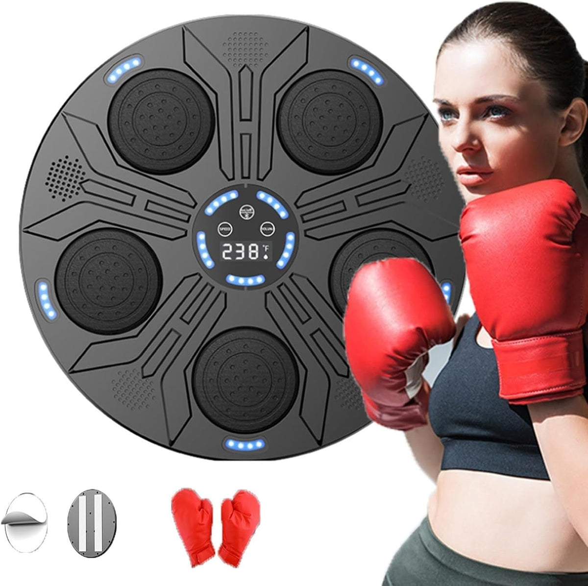 Cible de Boxe Murale, Cible de Boxe électronique, Machine de Boxe Musicale Intelligente, avec Autocollants de Montage et Gants de Boxe