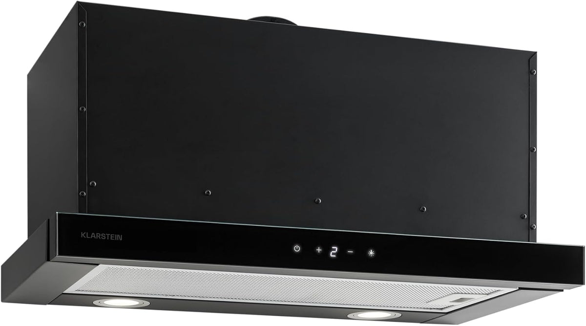 Klarstein Vinea Hotte Aspirante Télescopique, 610 m³/h Max, Hotte Visière Plate 60cm, Encastrable sous Meuble, Évacuation/Recyclage, Éclairage