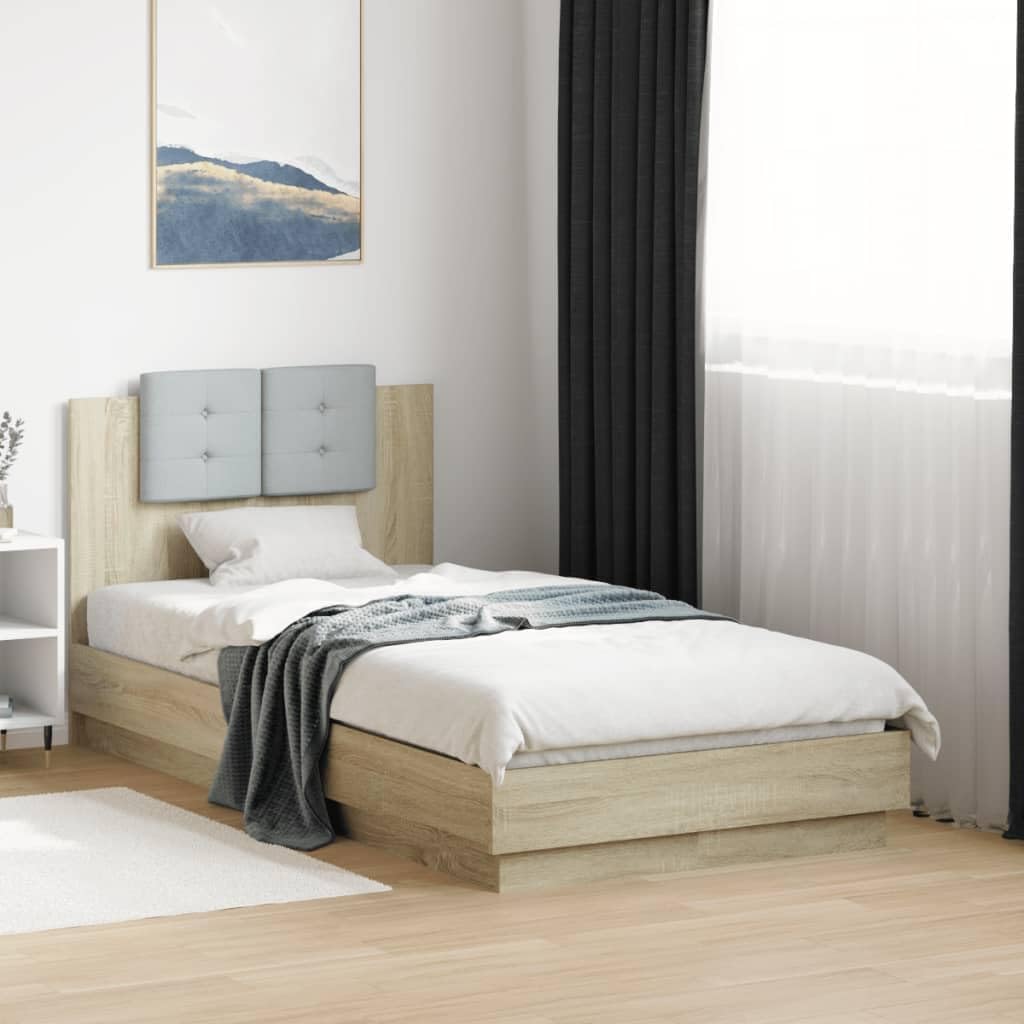 vidaXL Cadre de Lit avec Tête de Lit et Lumières LED, Sommier à Lattes, Lit Simple, Lit Adulte de Chambre à Coucher Intérieur, Moderne