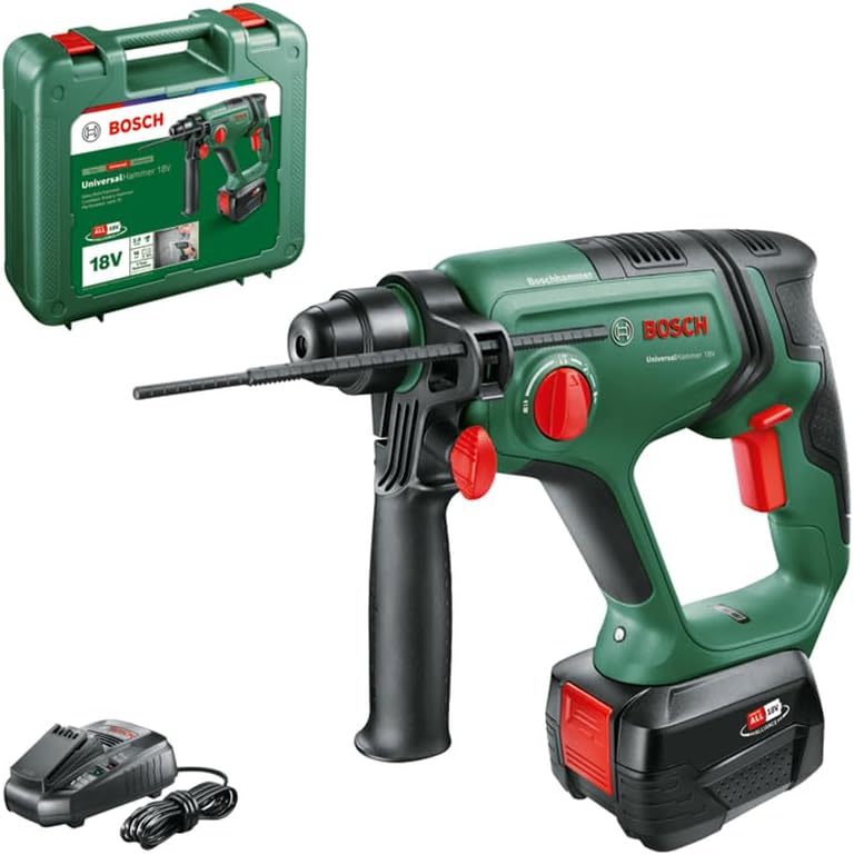Bosch Marteau perforateur sans-fil UniversalHammer 18V (1x batterie 4,0 Ah, système 18V, perçage/marteau perforateur/burinage, 2.0 J Impact Energy