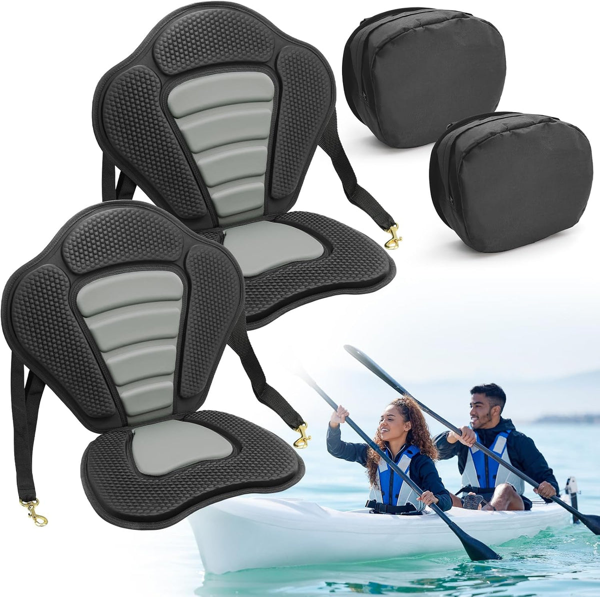 2 Pièces Sièges de Kayak Siège Canoë Kayak Siège Doux, Mince et Respirant avec Dossier, Antidérapant Siège Kayak pour Sup, Kayak, Yachting, Dérive
