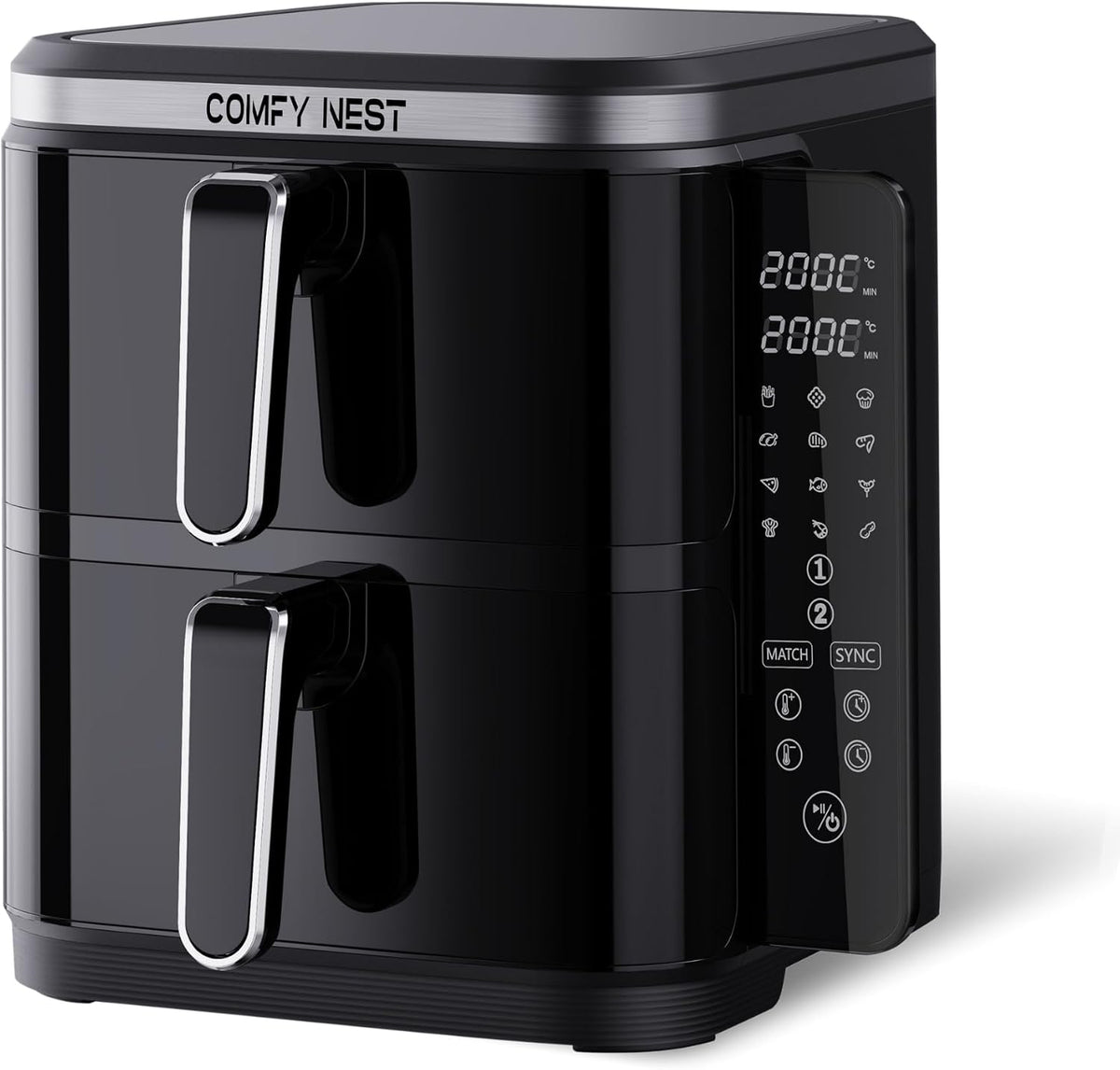 Comfy Nest, Friteuse à air double panier 11L, Air Fryer, cuisson simultanée, écran tactile numérique, technologie Rapid Air, sécurité renforcée