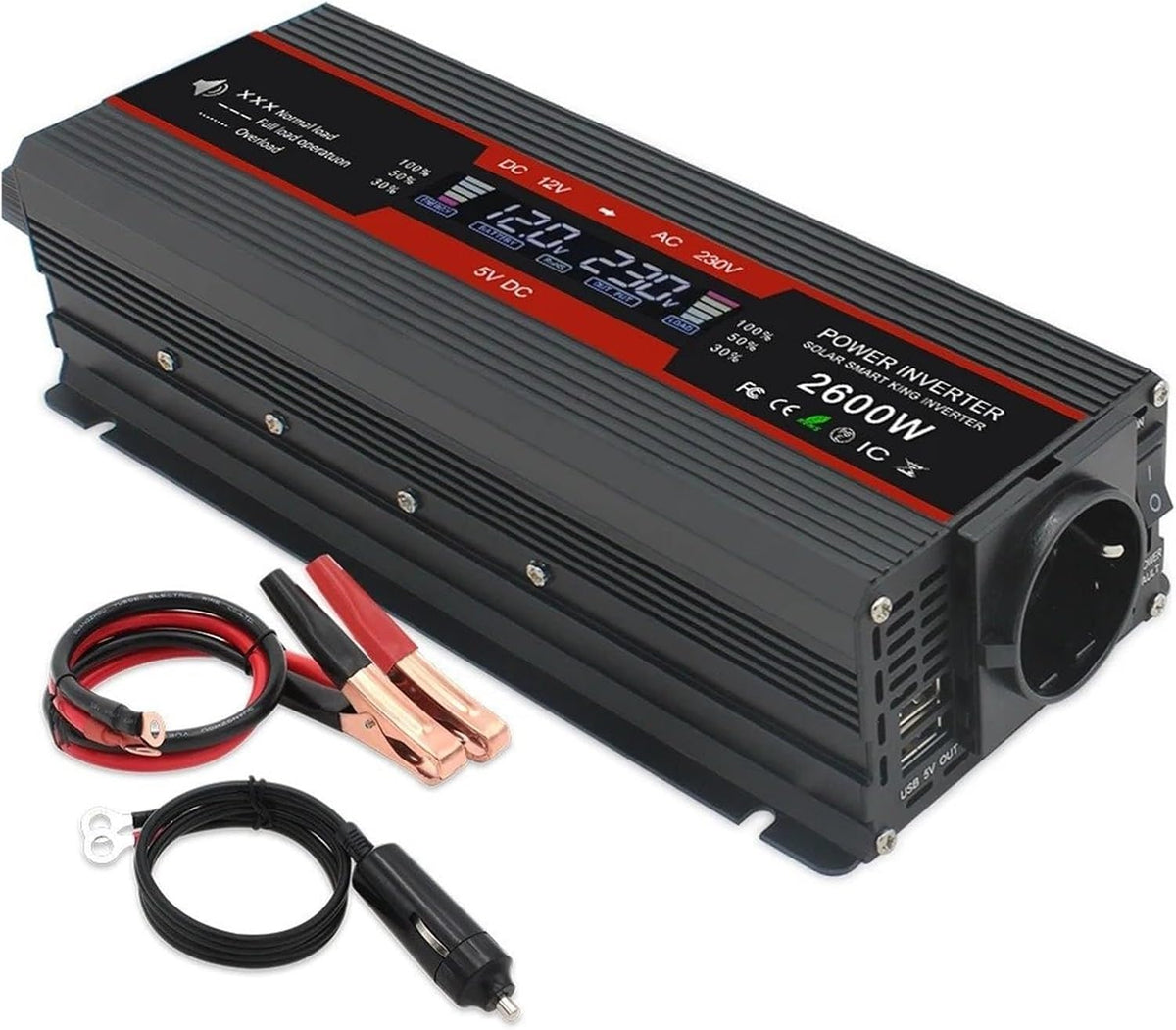 POWERinvert Onduleur Voiture 2600 W/4000 W DC 12 V AC 220 V pour Ordinateur Portable Ventilateur Tronçonneuse Affichage LED Transformateur