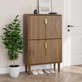 Smuxee Meuble de Rangement à Chaussures avec 2 Tiroirs Rabattables, 60 cm Bibliothèque à Chaussures Design à Rainures en Noyer