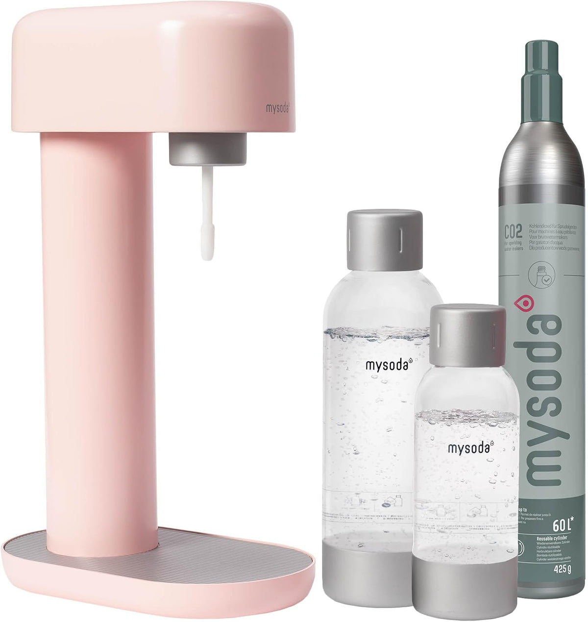 Mysoda Pack Ruby - Machine à eau pétillante avec 2 bouteilles d'eau en PET et une cylindre de CO2 - Rose
