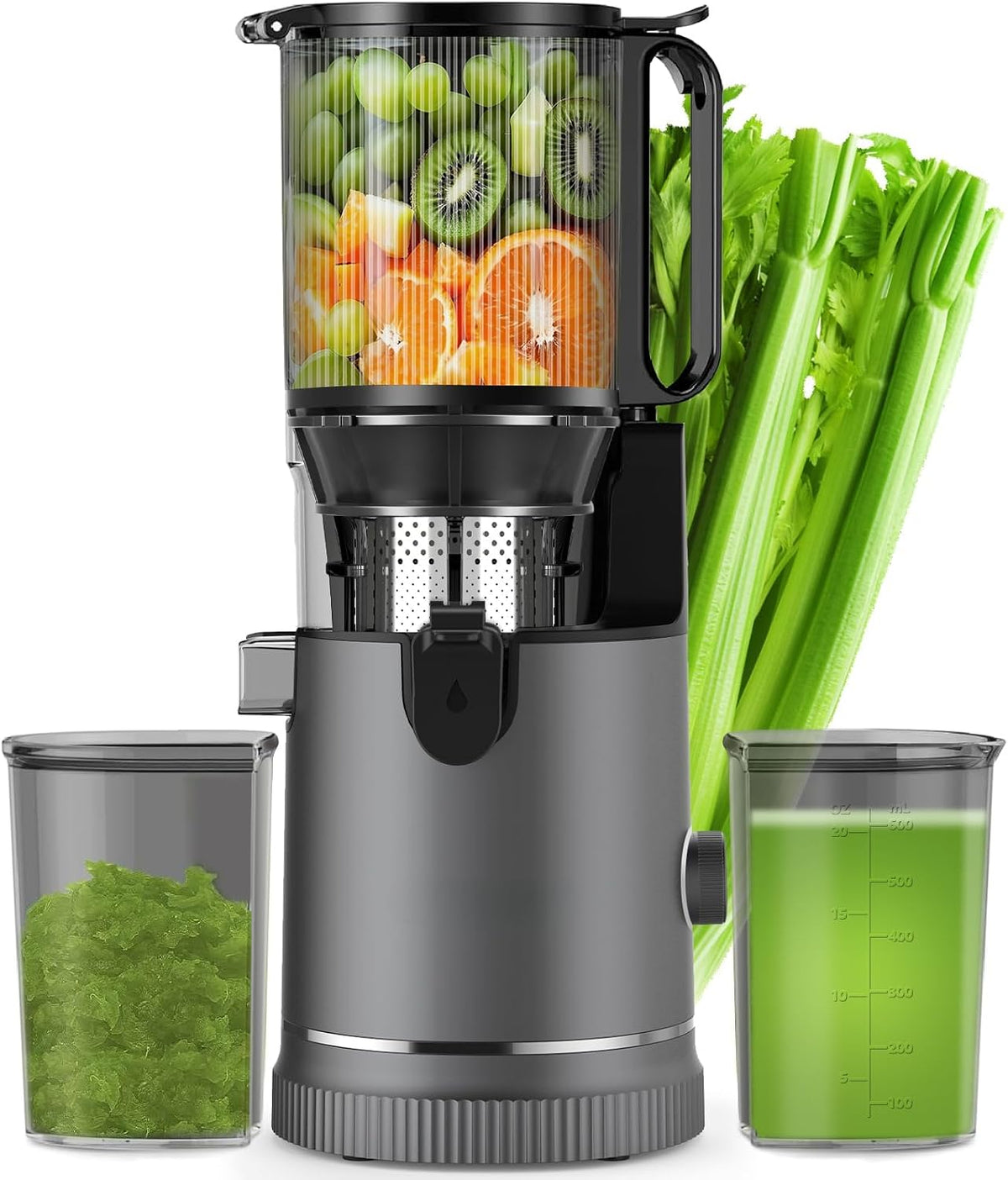 Extracteur de Jus, Slow Juicer avec Goulotte XL 147 mm et Moteur 400 W, Rendement Élevé et Préservation des Nutriments, Capacité 1,8 L avec 2 Verres