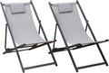 Lot de 2 chiliennes Cyprus en textilène Gris et Structure en Aluminium Anthracite - Transats avec Coussin Repose-tête - Idéal pour Jardin