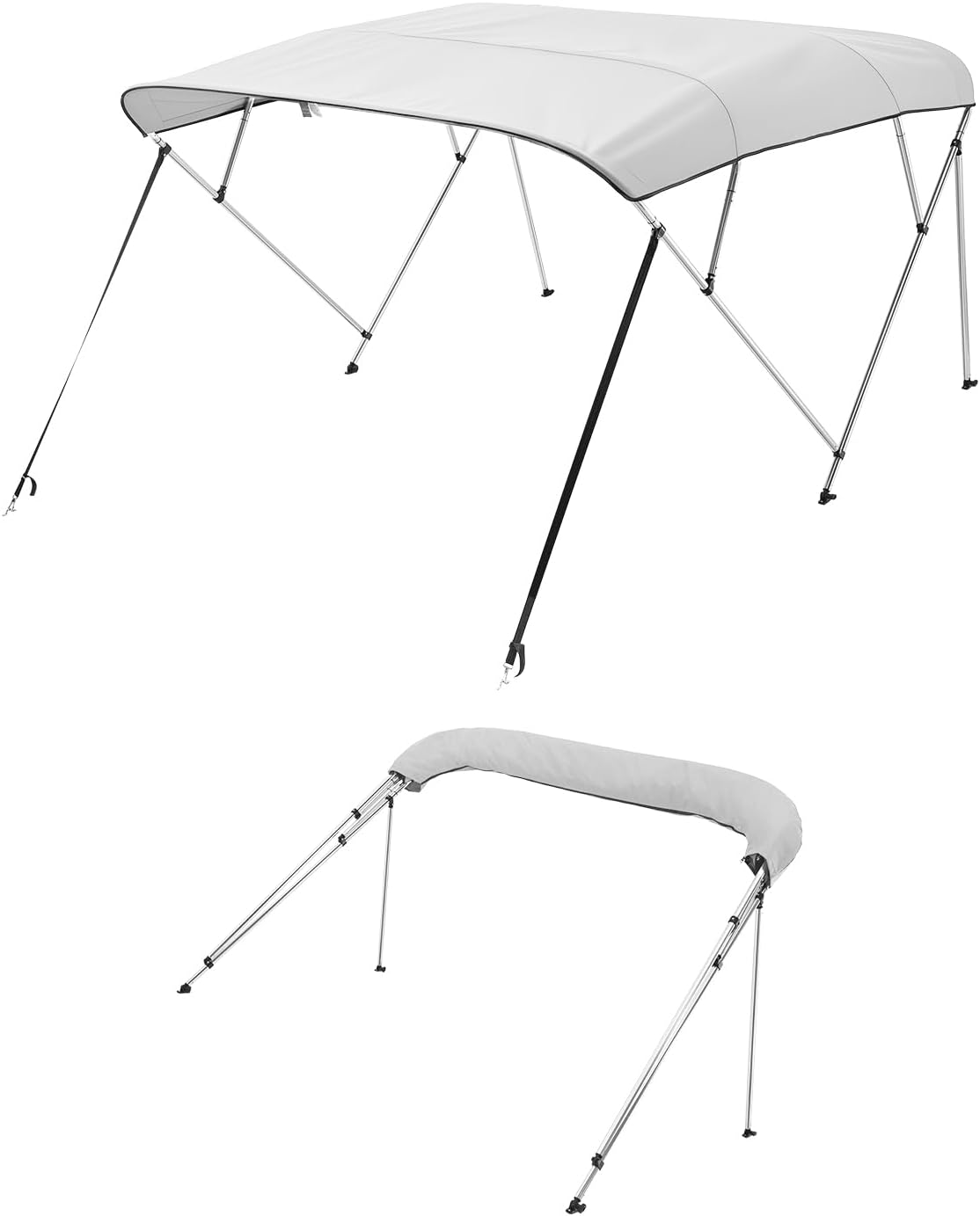 VEVOR Bimini pour Bateau à 4 arceaux, 243 x 137 x 200-213 cm, taud de Soleil avec Cadre en Alliage d'aluminium, Toile en Polyester 600D