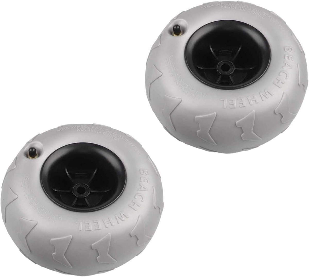 Lot de 2 pneus de sable en PVC gris pour chariot de kayak et chariot de plage, roues de ballons de 205 x 115 mm avec moyeu de 12,5 mm