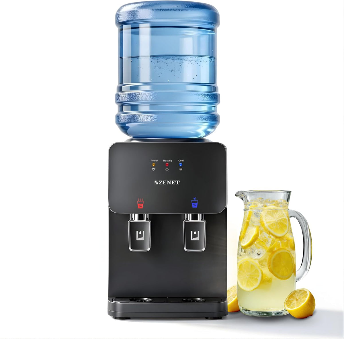 ZENET Distributeur d'Eau, Fontaine à Eau Chaude et Froide (Noir), Pour Maison et Bureau sur Pied, Refroidisseur de Boisson de Table