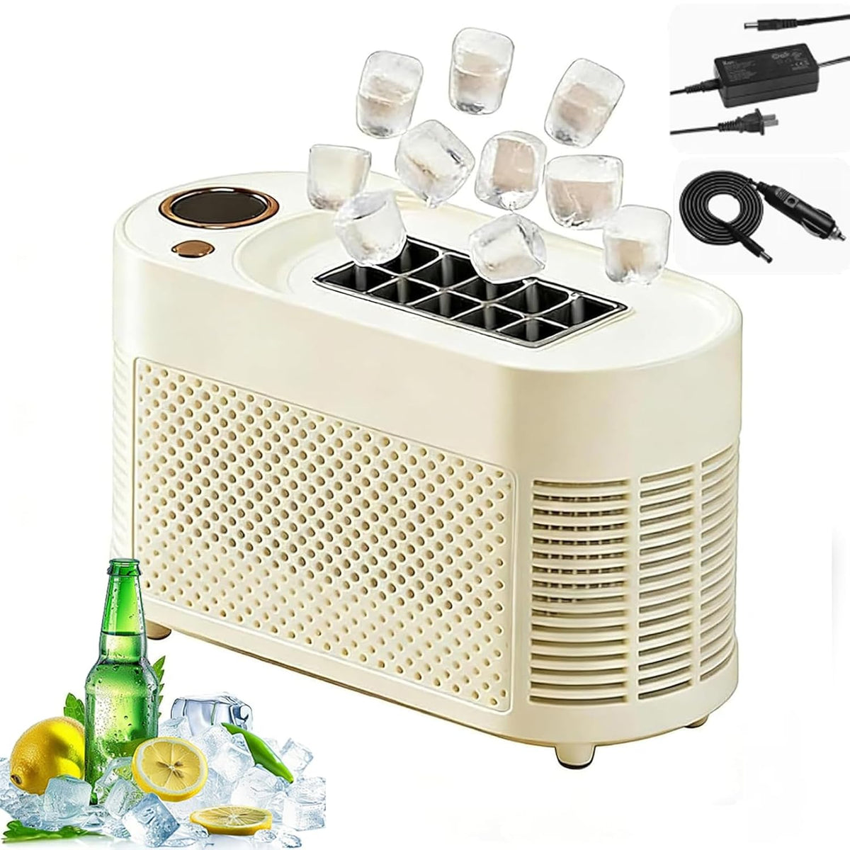 Mini Machine à Glaçons De Comptoir, Machine à Glaçons Portable 12 V Pour, Double Alimentation pour la Maison et la Voiture, 10 Glaçons en 10 à 15 Min