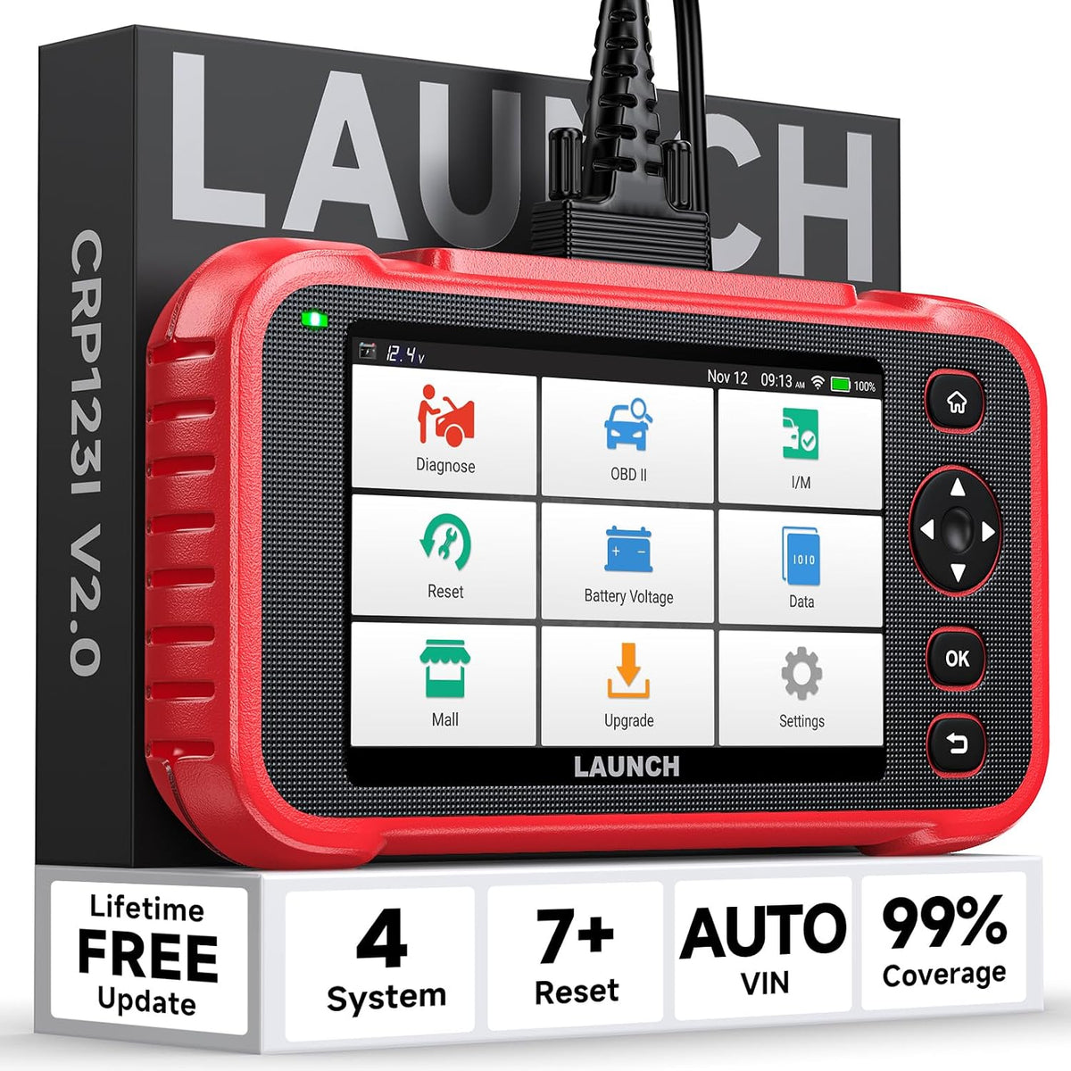 Launch CRP123I V2.0 Valise Diagnostic Auto, Diagnostic Voiture 4 Systèmes pour ABS SRS Transmission Moteur