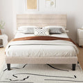 Bonnlo Lit 140x200 avec Sommier, Lit Double, Tête de Lit Tapissier, Montage Facile, Tissu Bouclé, Blanc Cassé