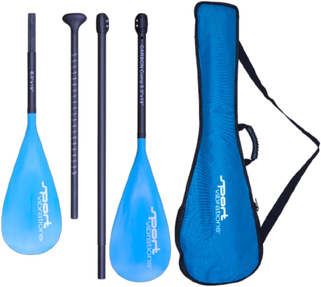 Pagaie Sup Sport Vibrations 4 pièces avec Fonction Kayak (4 pièces) CarbonComp 8'0' Antitwist- Superlight avec Sac à pagaie