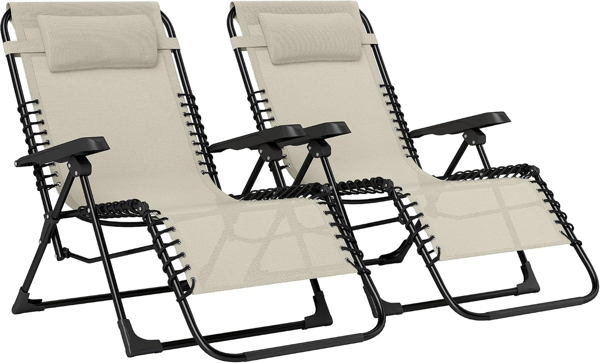 Outsunny Lot de 2 Bain de Soleil, Chaise Longue Pliante avec appuie-tête en textilène