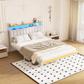 DEWINNER Cadre de lit, 160 x 200 avec Sommier en métal, lit 2 Personnes, avec lumières LED et Prises Multiples (1 Prise AC, 2 Ports USB)