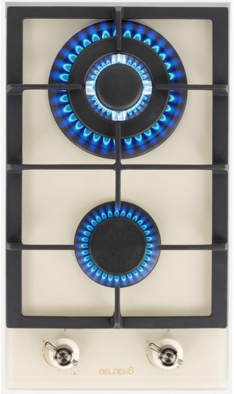 BELDEKO Plaque Gaz 2 Feux 5200W Beige Grilles Fonte - Marque Française