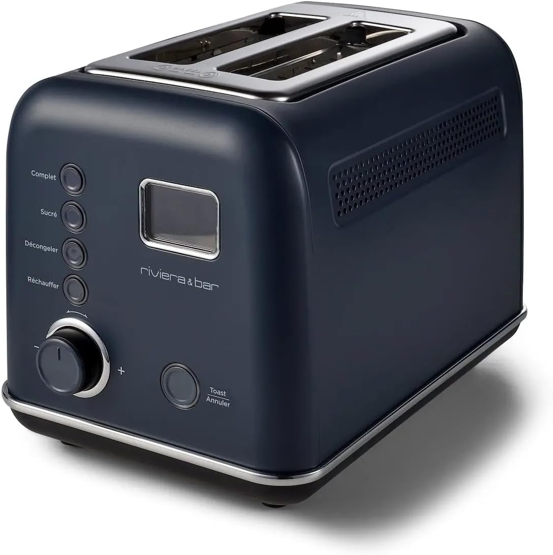 riviera&bar Grille-Pain Automatique Inox - 900W, 3 Programmes, 9 Niveaux de Brunissement - Écran LCD, 2 Fentes Extra-Larges - Fonctions Dorage
