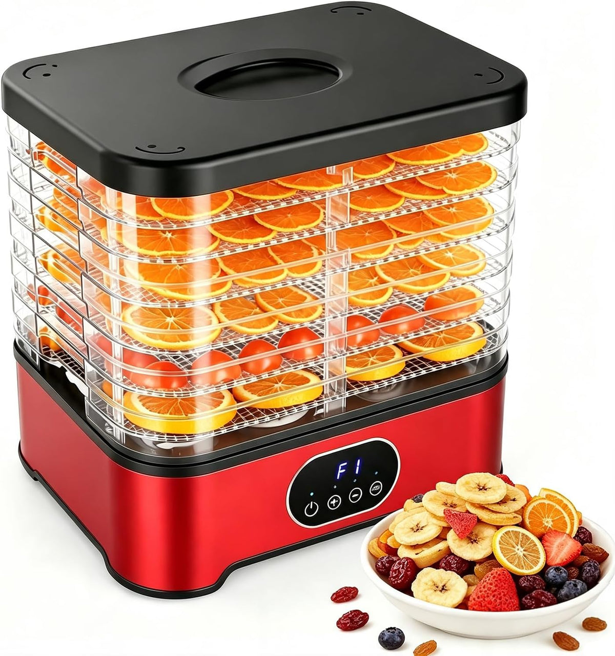 Déshydrateur alimentaire électrique 5/8, Minuterie 72 heures, contrôle de la température de 95 ° F à 158 ° F et fenêtre de visualisation(red,6th