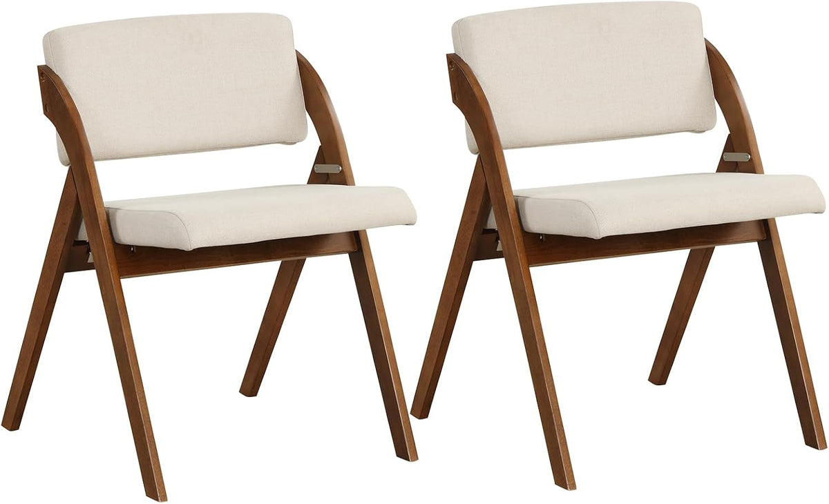 COSTWAY Lot de 2 Chaises de Salle à Manger, Chaise de Cuisine Pliable avec Pieds en Bois de Caoutchouc, Siège et Dossier Rembourrés