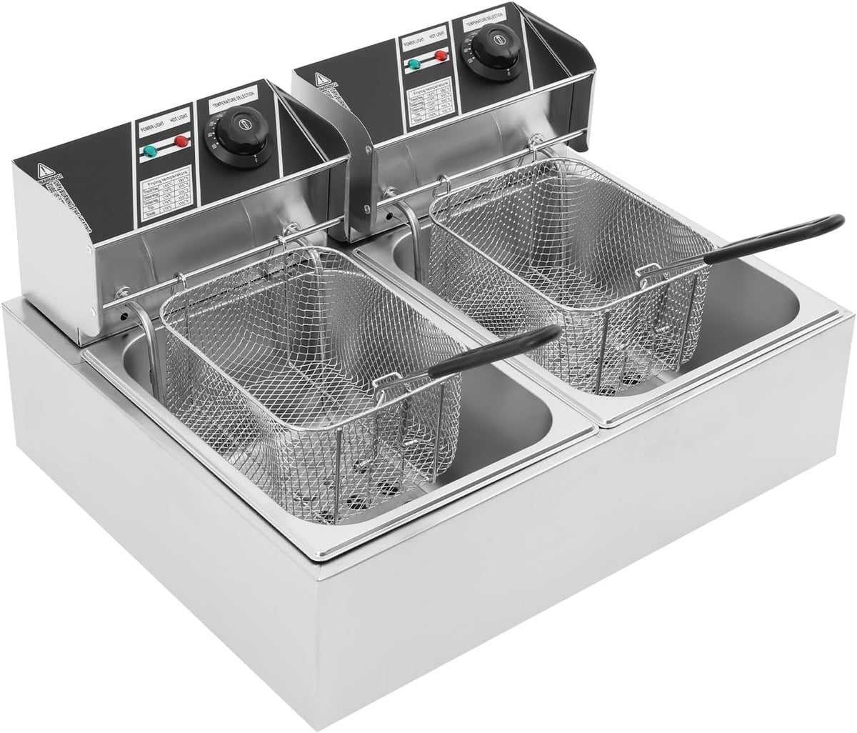 Dual Tanks Friteuse électrique, avec panier, contrôle indépendant de la température, 2 x 6 l, à deux récipients, avec panier amovible