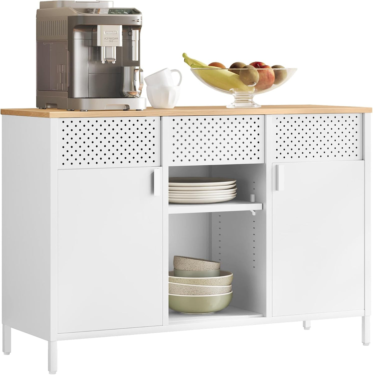SONGMICS Meuble de Rangement, Buffet, Meuble en Métal, Placard à Double Portes, Fermeture Magnétique, Étagères Réglables, Cadre en Acier