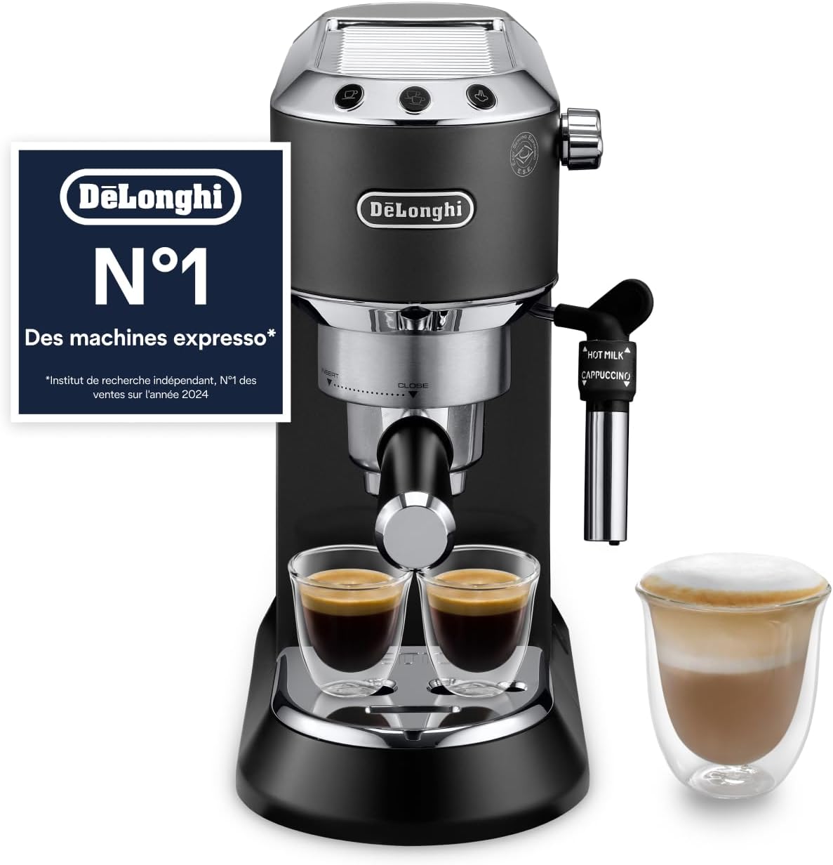 De'Longhi Dedica Style - Perfetto Machine à Expresso Compacte, Mousseur de Lait Manuel pour Expresso et Cappuccino, Compatible Dosettes ESE