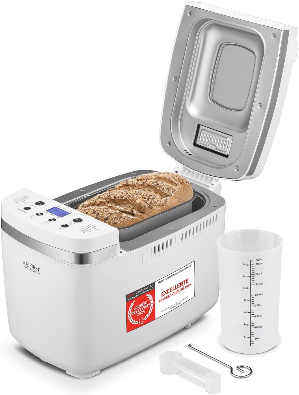 TZS First Austria - Machine à Pain 850W - Pour pains de 900g & 1350g - 14 Programmes automatiques - Dorement réglable