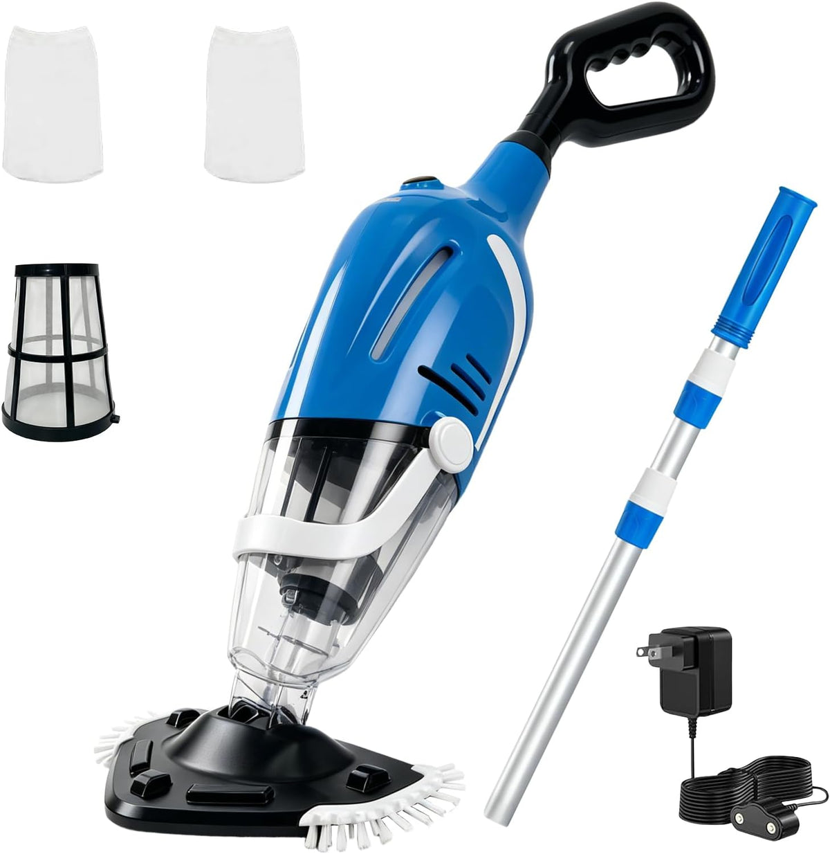 Aspirateur Piscine sans Fil Balai Aspirateur Piscine 120 L/Min Nettoyeur Électrique Rechargeable avec Manche Télescopique pour Nettoyage des Marches