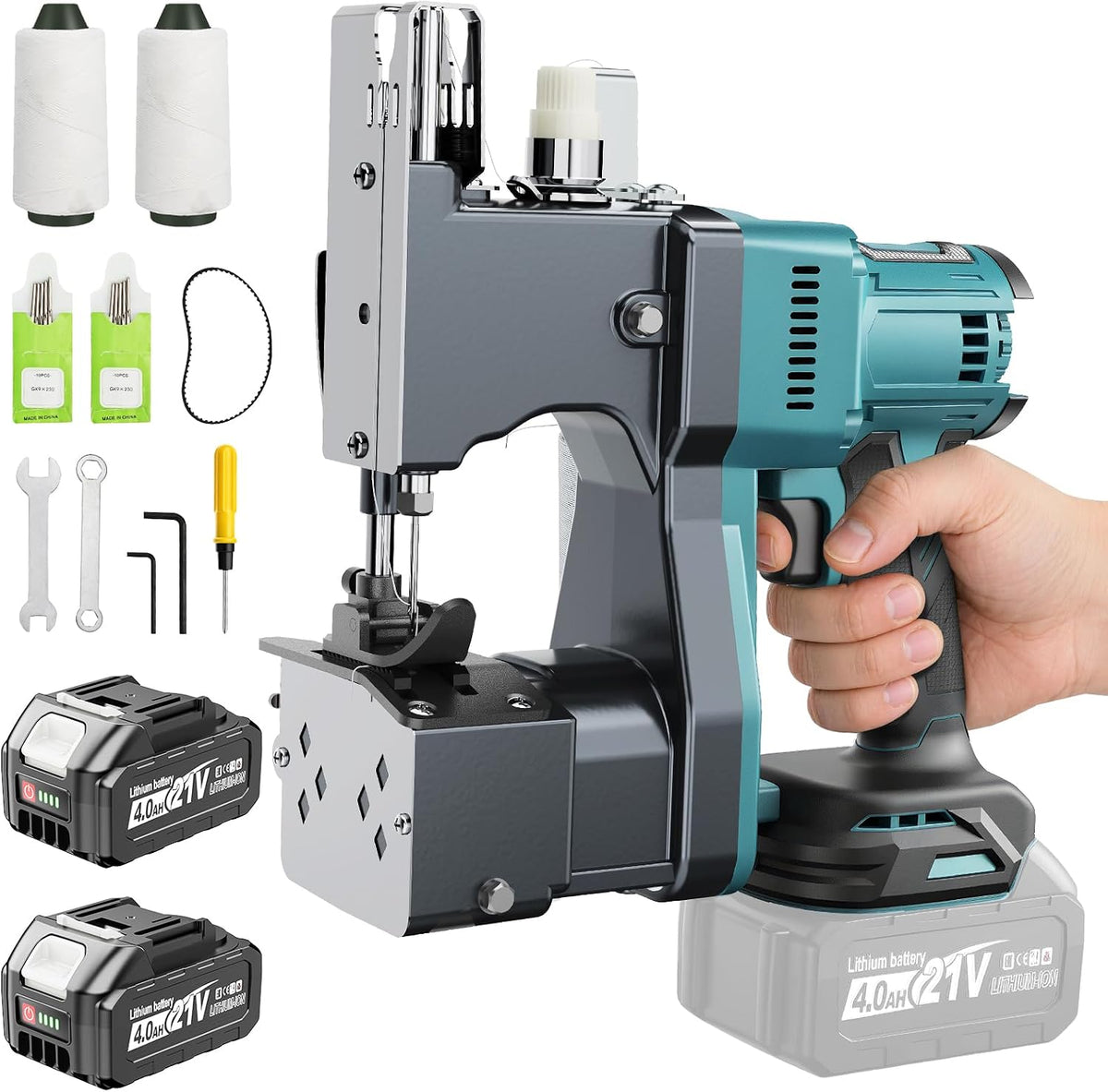 Yofuly Machine À Coudre Electrique Portable Sacs Compatible avec Makita 18V Batterie, Électrique Couture Closer Stitcher avec 2 Batteries de 4,0Ah