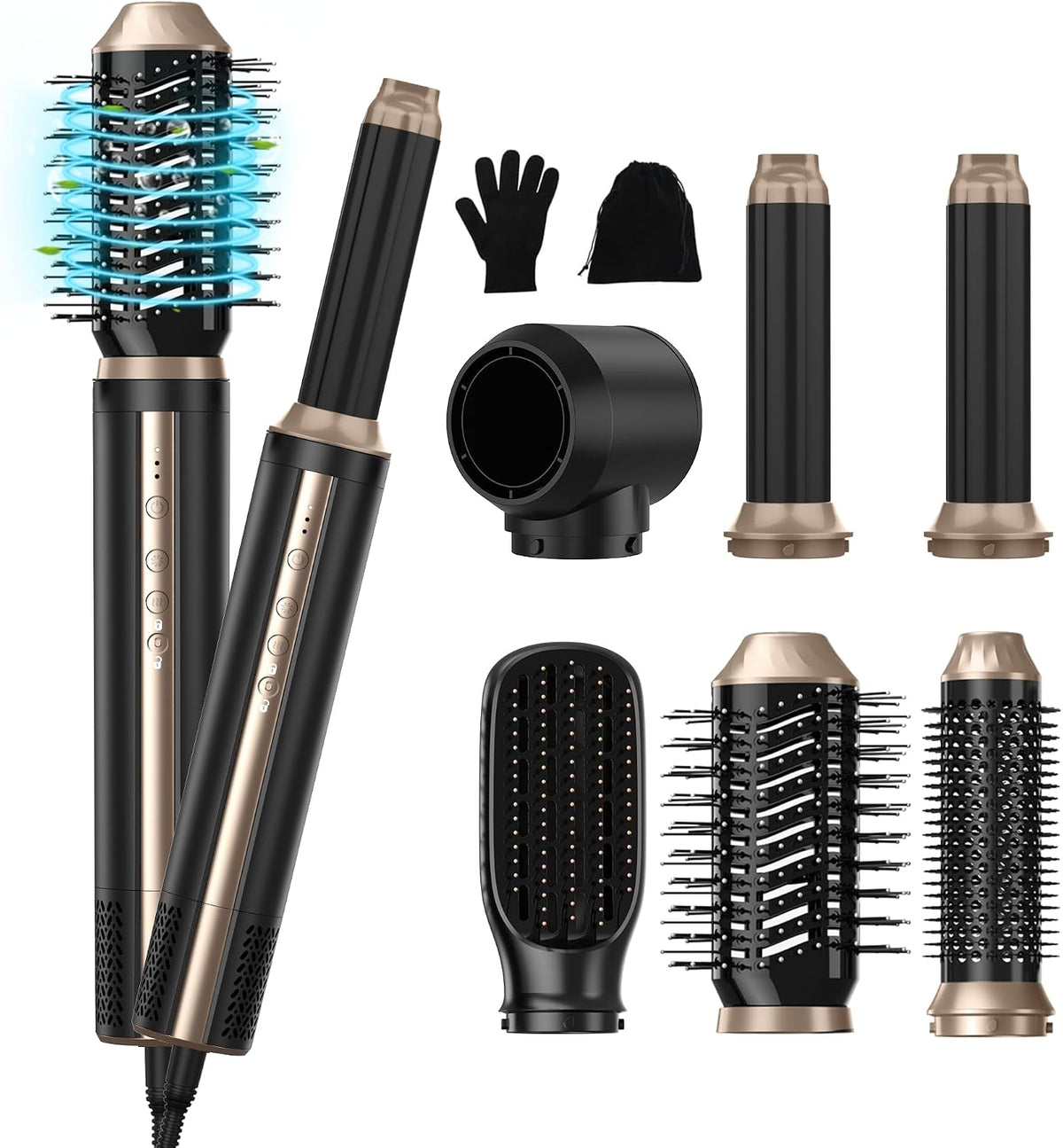NEW Air Styler 6 en 1, Seche Cheveux Airbrush, 110000 RPM 20m/s Brosse Soufflante,1400W Hair Styler avec Fer à Friser Auto