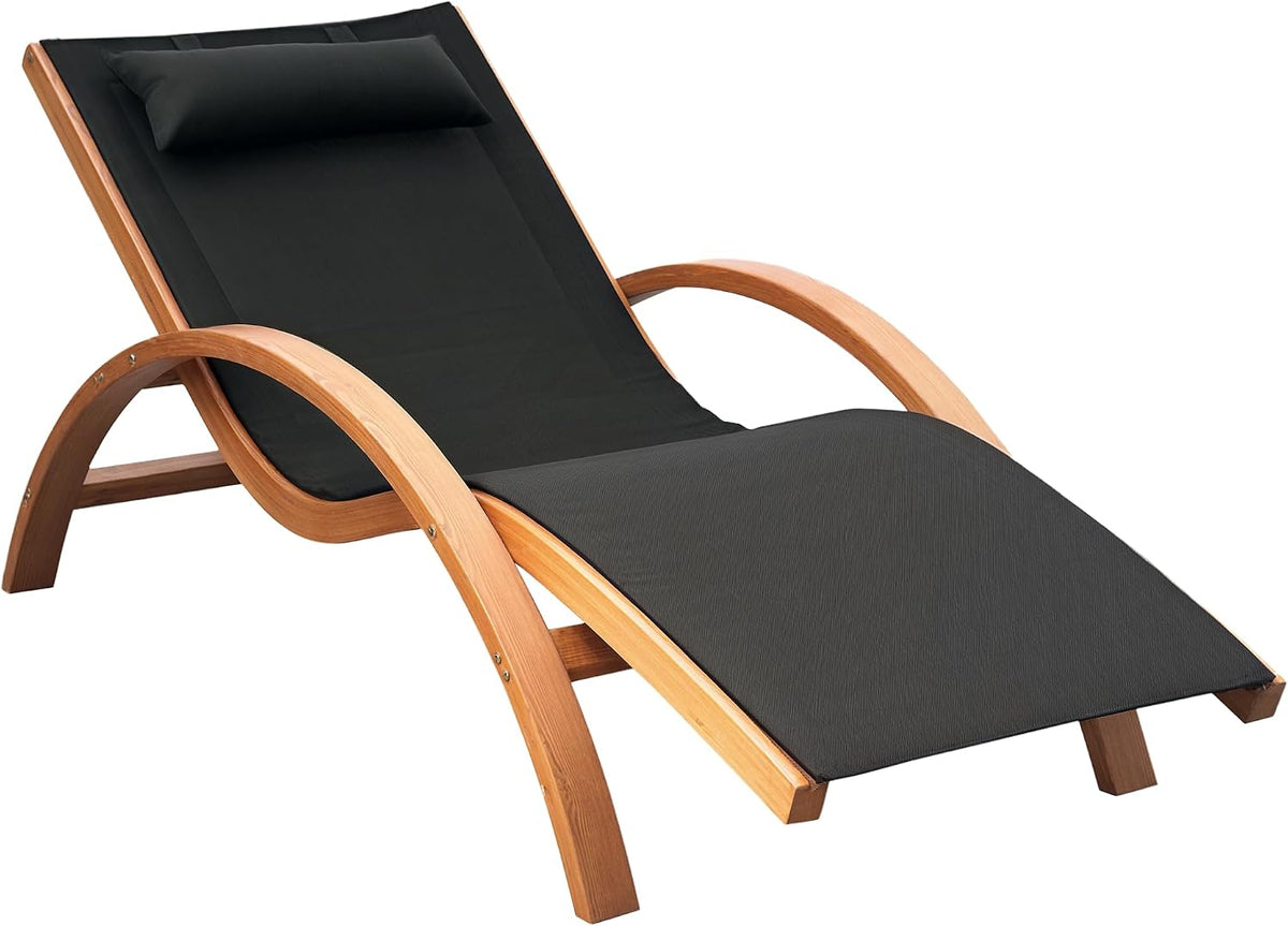 Outsunny Transat Chaise Longue Design Style Tropical Bois Massif Naturel Coloris Noir