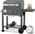 Barbecue Charbon de Bois, Barbecues à Charbon Grande Taille, BBQ Smoker, Grill XXL à Charbon de Bois avec Couvercle, Thermomètre et 2PCS Roues