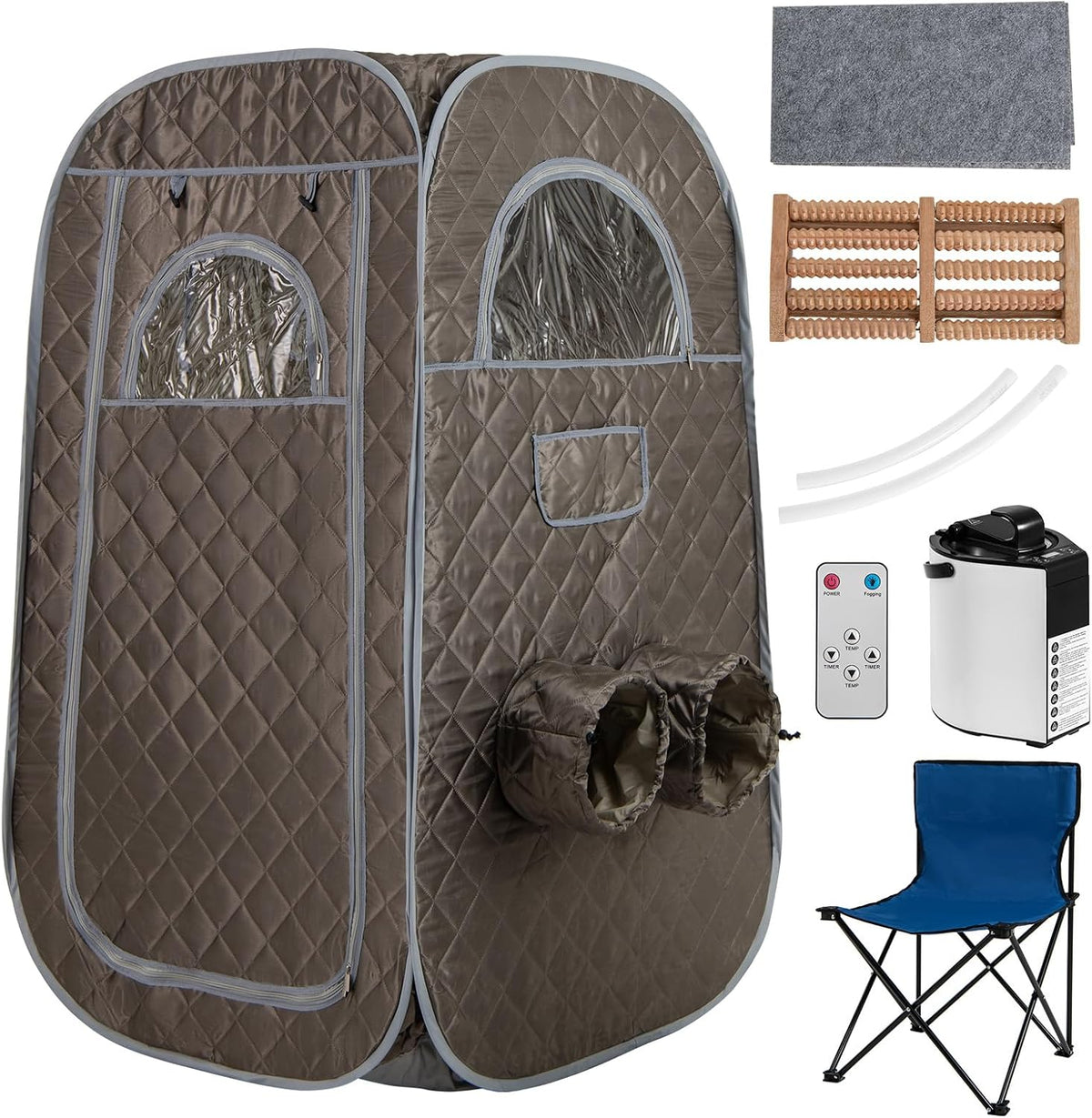 RELAX4LIFE Sauna à Vapeur Portable, Tente Sauna Portable Vapeur 3L, Température 9 Niveaux, Cadre INOX, Chaise Pliable, Trous pour Pieds