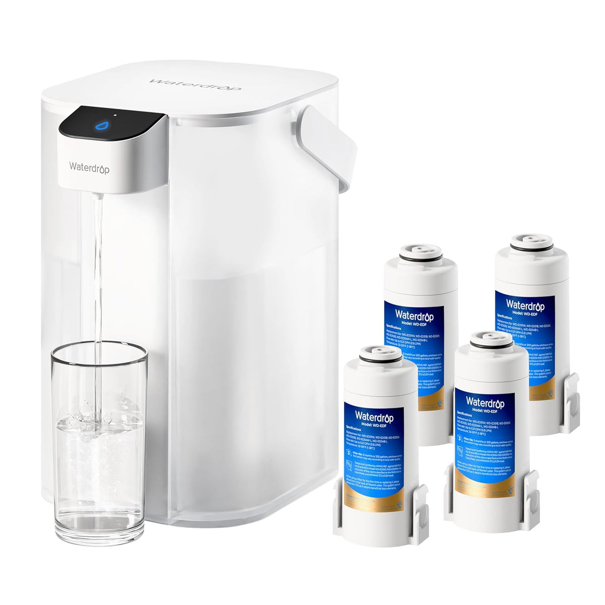 Waterdrop ED01W Carafe Électrique Instantanée, 4 Filtres, Jusqu'à 12 Mois