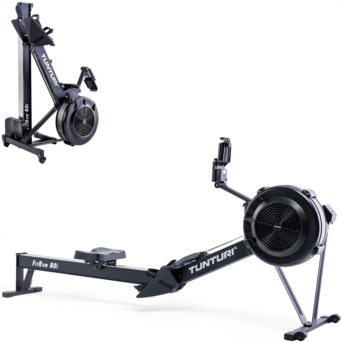 Tunturi Fitrow 80i Rameur de fitness pliable avec 10 niveaux de résistance, résistance à l'air, Bluetooth