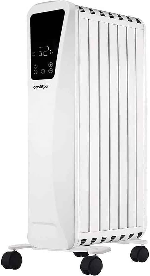 Bastilipo Fenix 2-1500 - Radiateur à huile - Puissance 1500W - Écran LED tactile - 3 niveaux de puissance - Effet Cheminée - 7 éléments, Blanc