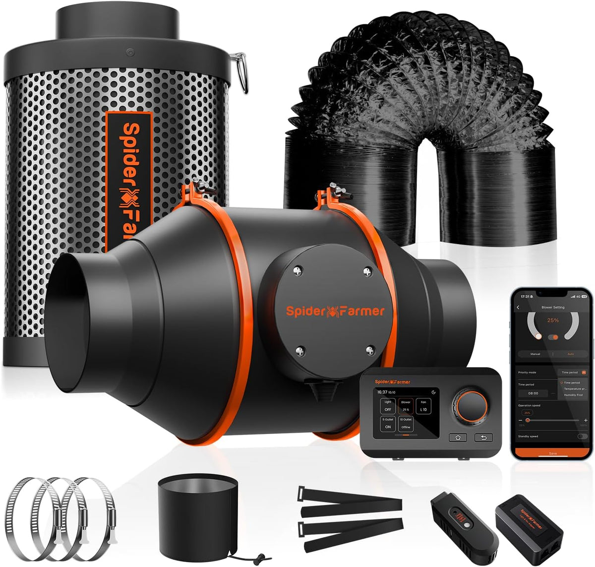 SPIDER FARMER Kit de conduits de Filtre à Charbon pour Ventilateur en Ligne de 10,2 cm
