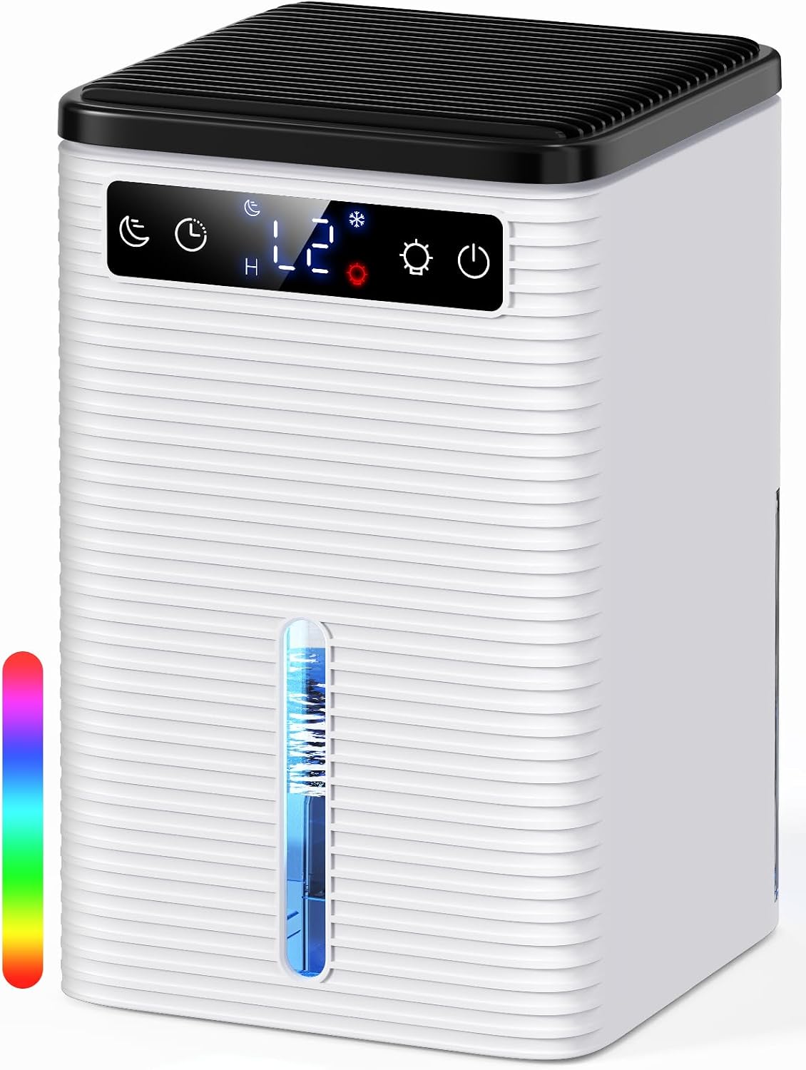 Deshumidificateur d Air 2.5L, Déshumidificateur Electrique Compact et Silencieux avec Minuteur 2-12H, Arrêt Automatique, 7 Couleurs de Lumière