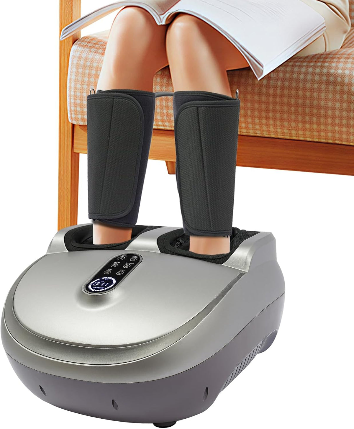 Appareil de massage électrique des pieds et des mollets avec fonction chauffante, 60 W, pour la maison et le bureau, argenté