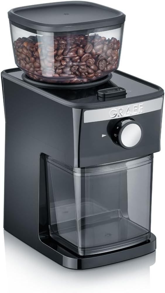 GRAEF CM252 - Moulin à café électrique, réservoir à grains 80 g, couvercle de protection des arômes, broyeur amovible, 17 degrés de mouture