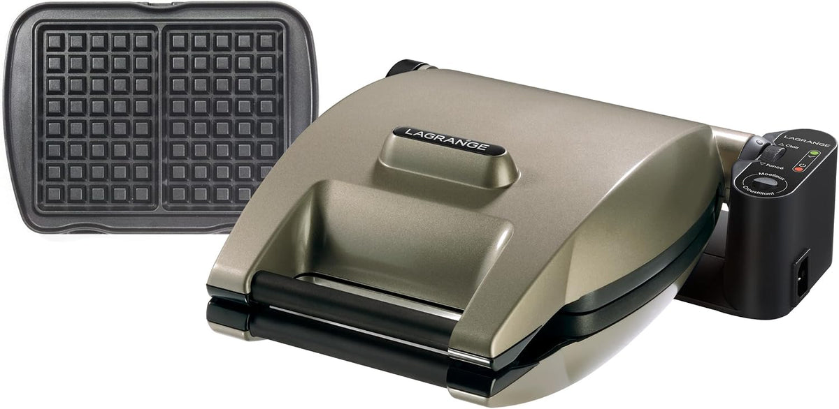 LAGRANGE Gaufrier Premium, 1200W, Fabriqué en France, Réversible sur son socle, Cuisson personnalisée, Plaques amovibles, Multifonction
