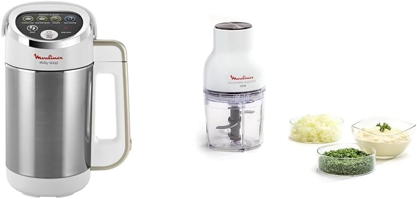 Moulinex Blender chauffant, 1000 W, Capacité 1.2 L, 5 programmes automatiques & Hachoir électrique, Fonctions 3-en, Emince, Hache, Mixe, 300 W