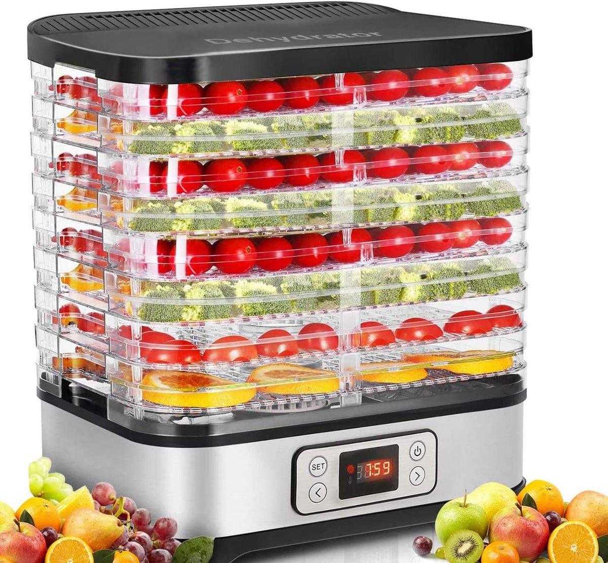 COOCHEER Déshydrateur alimentaire 8 Plateaux, Déshydrateur pour Viande, Fruits, Légumes et Noix avec Réglages de Température de 35 à 70 °C, 400W