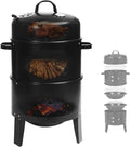Fumoir Vertical au Charbon de Bois, Barbecue et Fumoir D'extérieur 3 en 1, avec 2 Zones de Cuisson et Thermomètre, pour Cuisiner en Plein Air