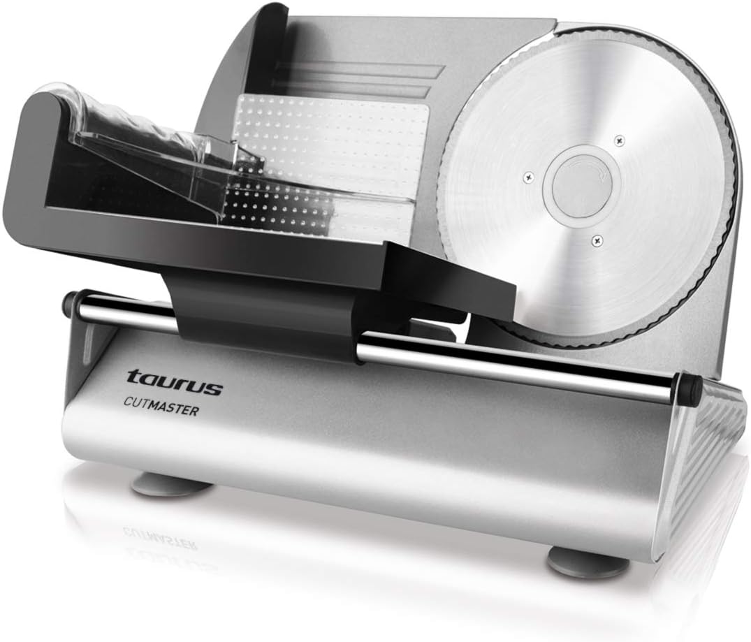 Taurus Cutmaster - Trancheuse électrique 150W, Pour jambon, viande et saucisson, Découpe de 1 à 15 mm, Lame en acier inoxydable de 19 cm