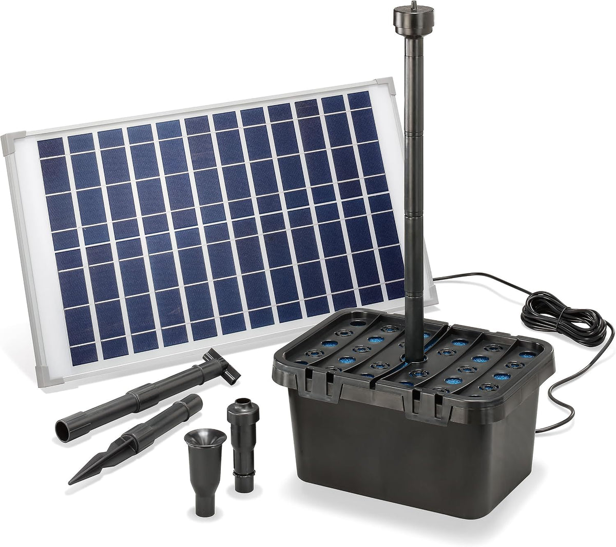 esotec Kit de filtres solaires pour bassin Starter 25/1250, pompe 1250l/h, 3 asperseurs, module solaire 25 watts, pompe de bassin pour l'extérieur
