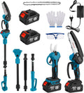 4 en 1 Élagueuse sur Perche sans Fil, 6'' Tronçonneuse Électrique Sans Fil, Secateur Electrique avec Perche Réglable de 1,32 à 2,3 m
