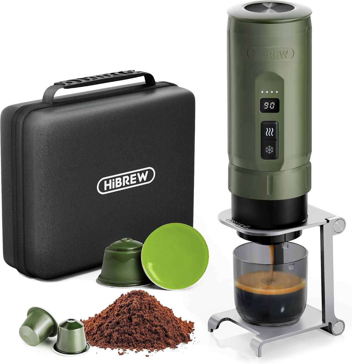 HIBREW H4C Explorer Machine Espresso Portable, Capsules NS & Café Moulu, Batterie Amovible, Réglages d'Extraction Ajustables, Recharge USB-C