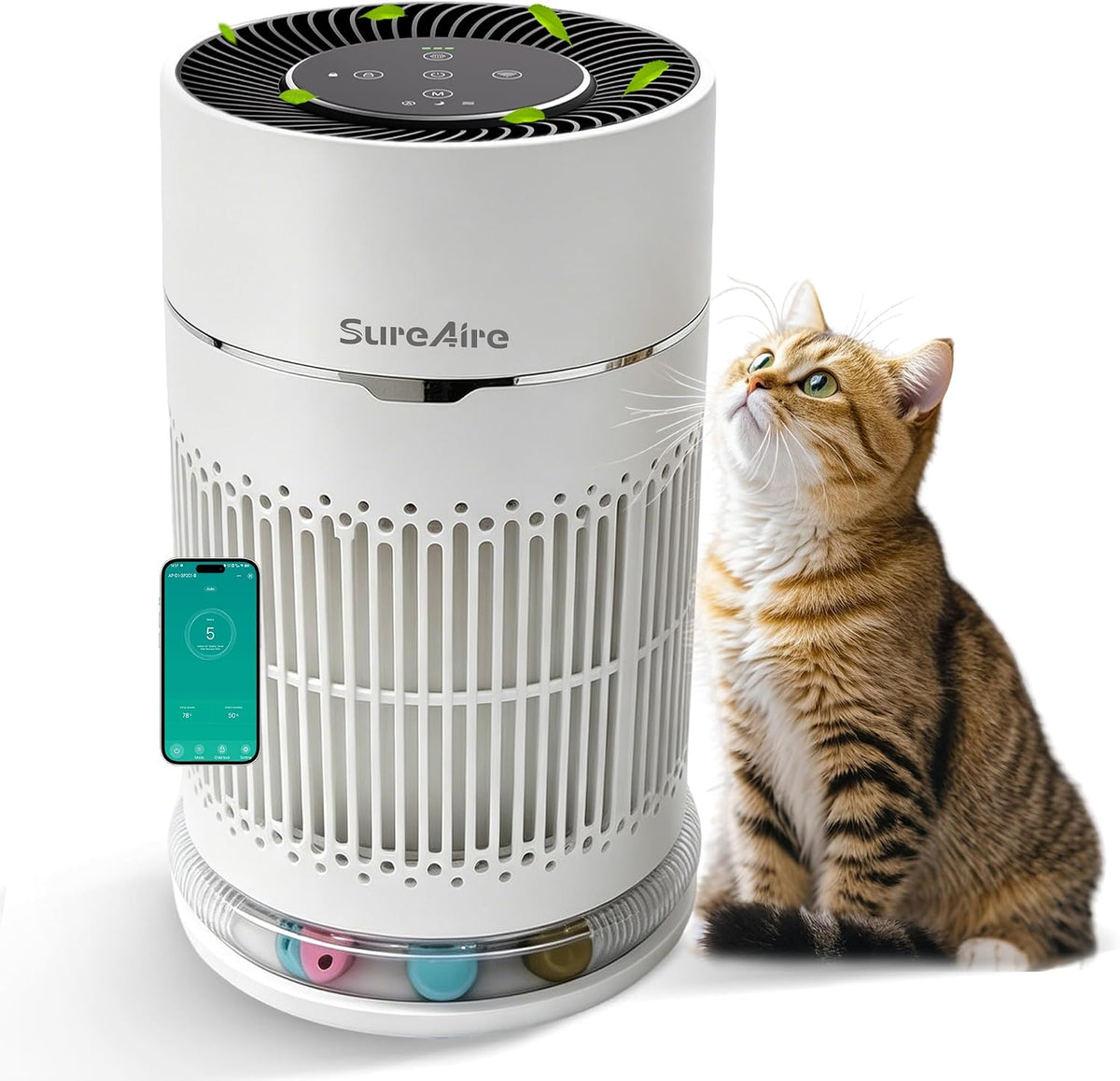 Purificateur d'air pour chats avec balle interactive, filtre HEPA pour poils d'animaux et odeurs, sortie d'air à 360° pour petites pièces, chambres